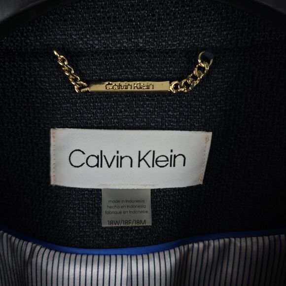 Calvin Klein Textured Open Front Jacket Women Size 18 Button Blazer Navy Blue - Picture 5 of 9